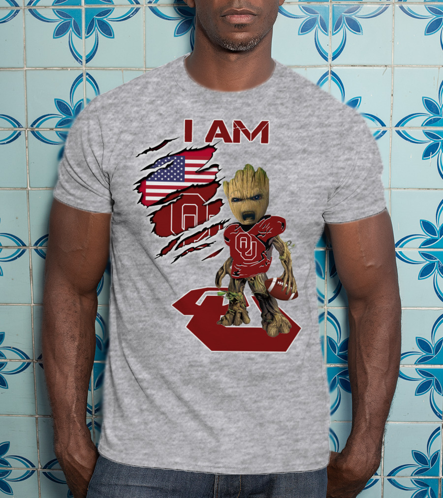 I Am Baby Groot OU Sooners Football USA Flag T-Shirt