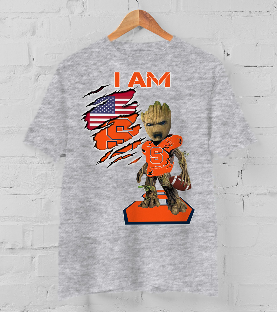 I Am Syracuse Baby Groot American Football Player With Flag And Orange S T-Shirt