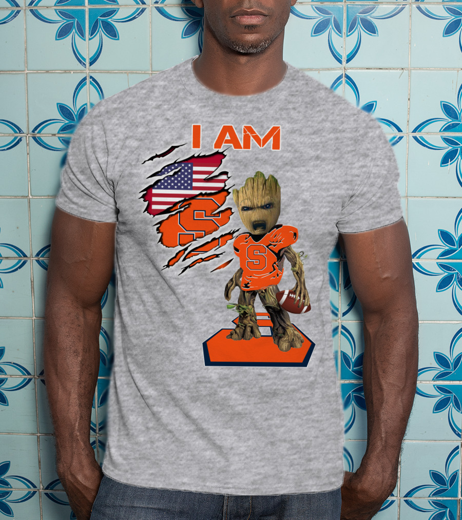 I Am Syracuse Baby Groot American Football Player With Flag And Orange S T-Shirt
