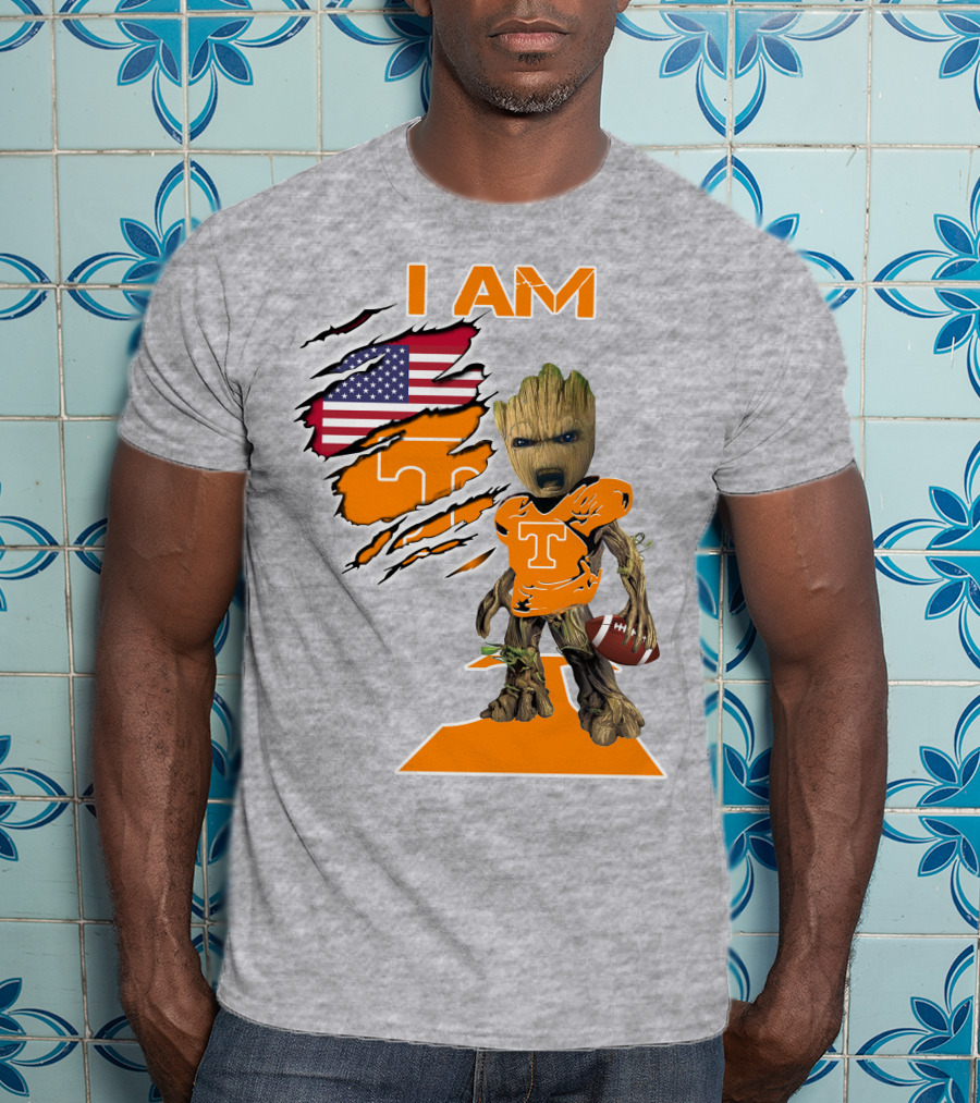 I AM Tennessee Baby Groot Football American Flag T-Shirt