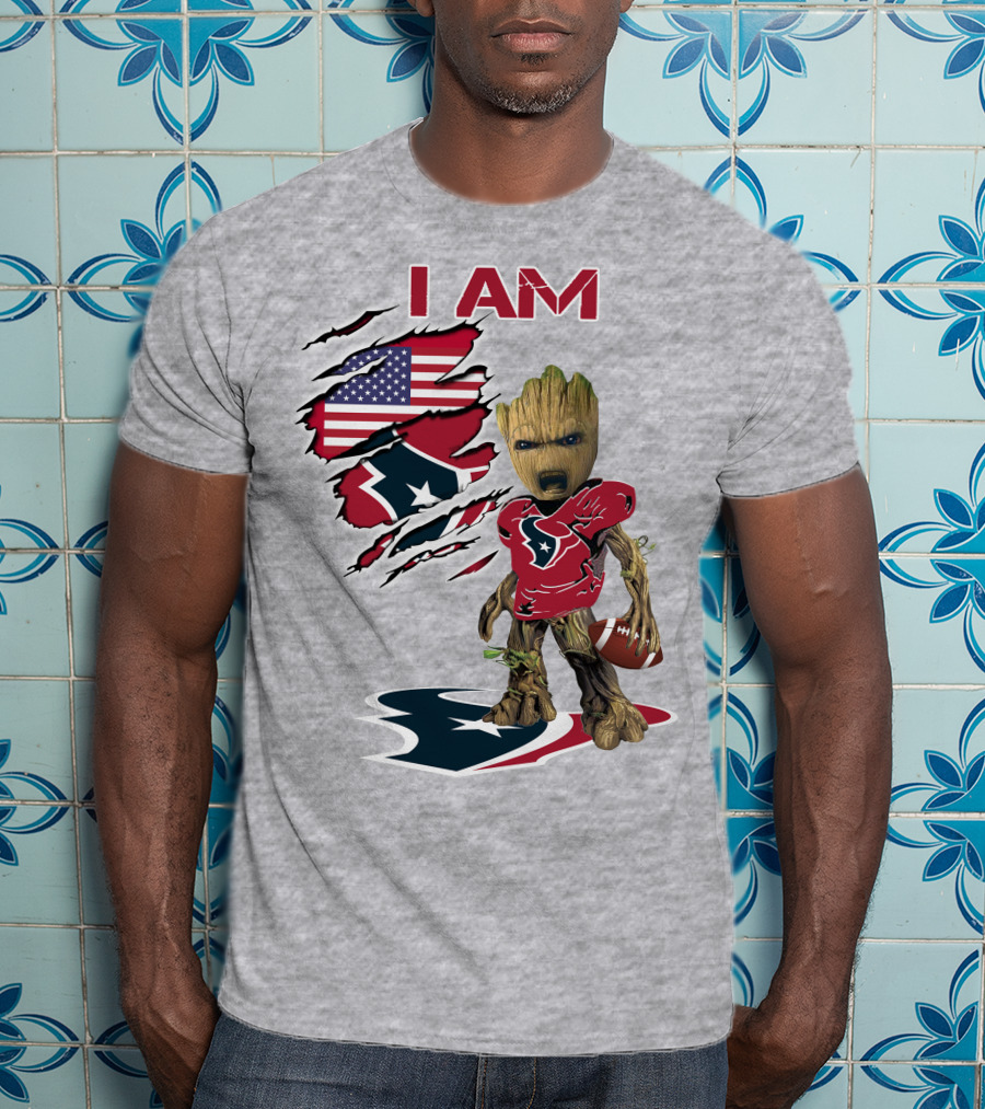 I Am Texans Baby Groot Football Usa Flag T-Shirt