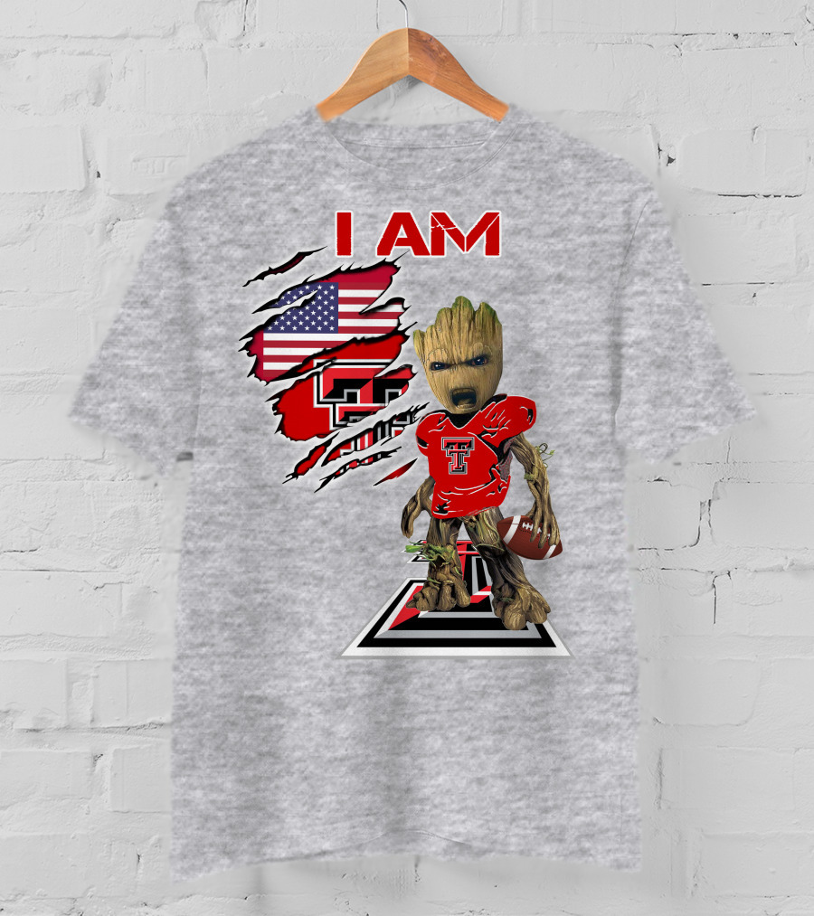 I Am Texas Tech American Football Baby Groot T-Shirt
