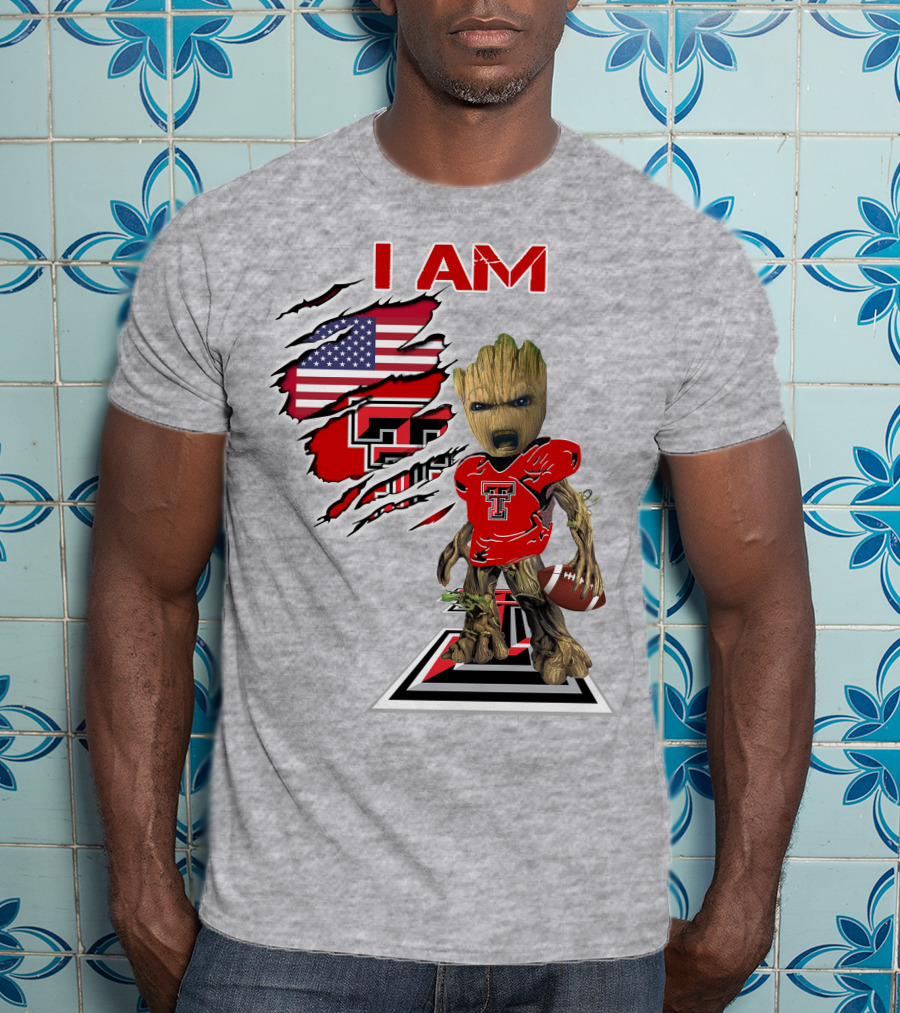 I Am Texas Tech American Football Baby Groot T-Shirt