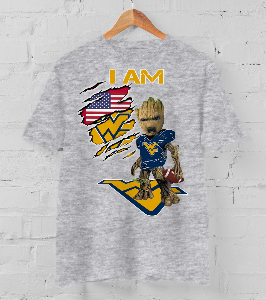 I Am West Virginia Baby Groot Football Usa Flag T-Shirt