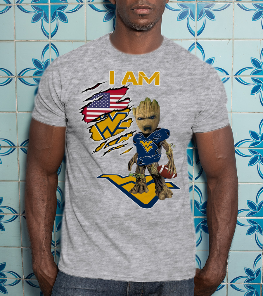 I Am West Virginia Baby Groot Football Usa Flag T-Shirt