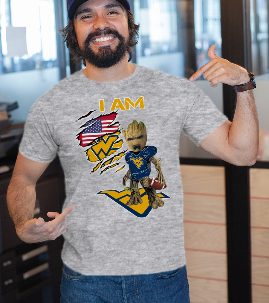 I Am West Virginia Baby Groot Football Usa Flag T-Shirt