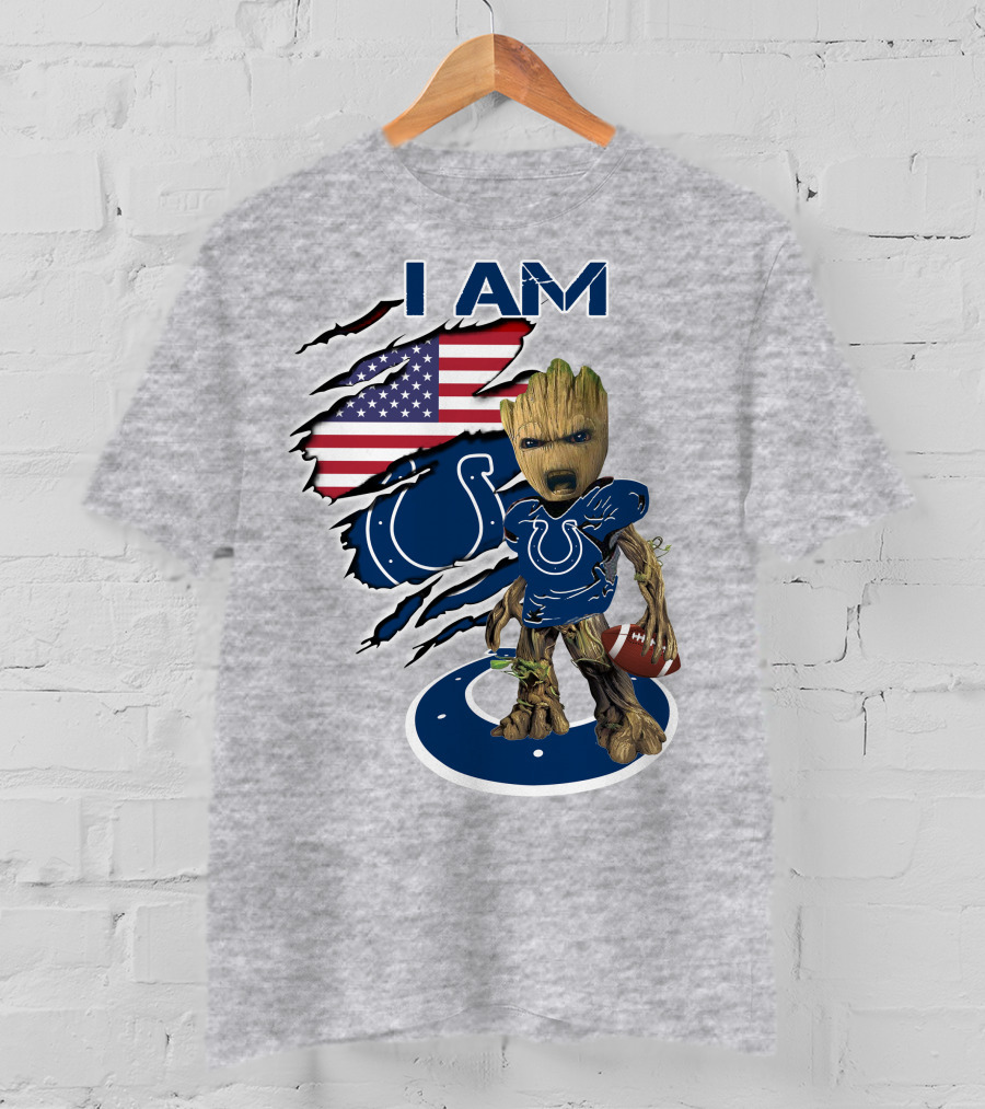I Am Baby Groot Colts American Flag Football T-Shirt