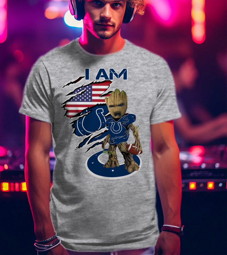 I Am Baby Groot Colts American Flag Football T-Shirt