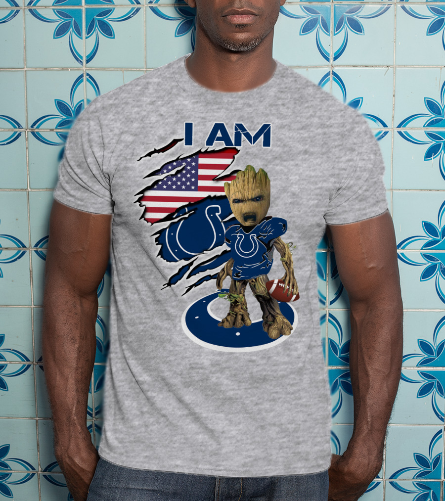 I Am Baby Groot Colts American Flag Football T-Shirt