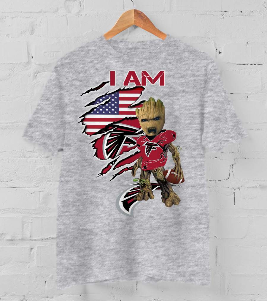 I Am Falcons Baby Groot Usa Flag Football T-Shirt