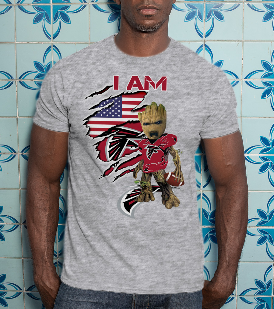 I Am Falcons Baby Groot Usa Flag Football T-Shirt