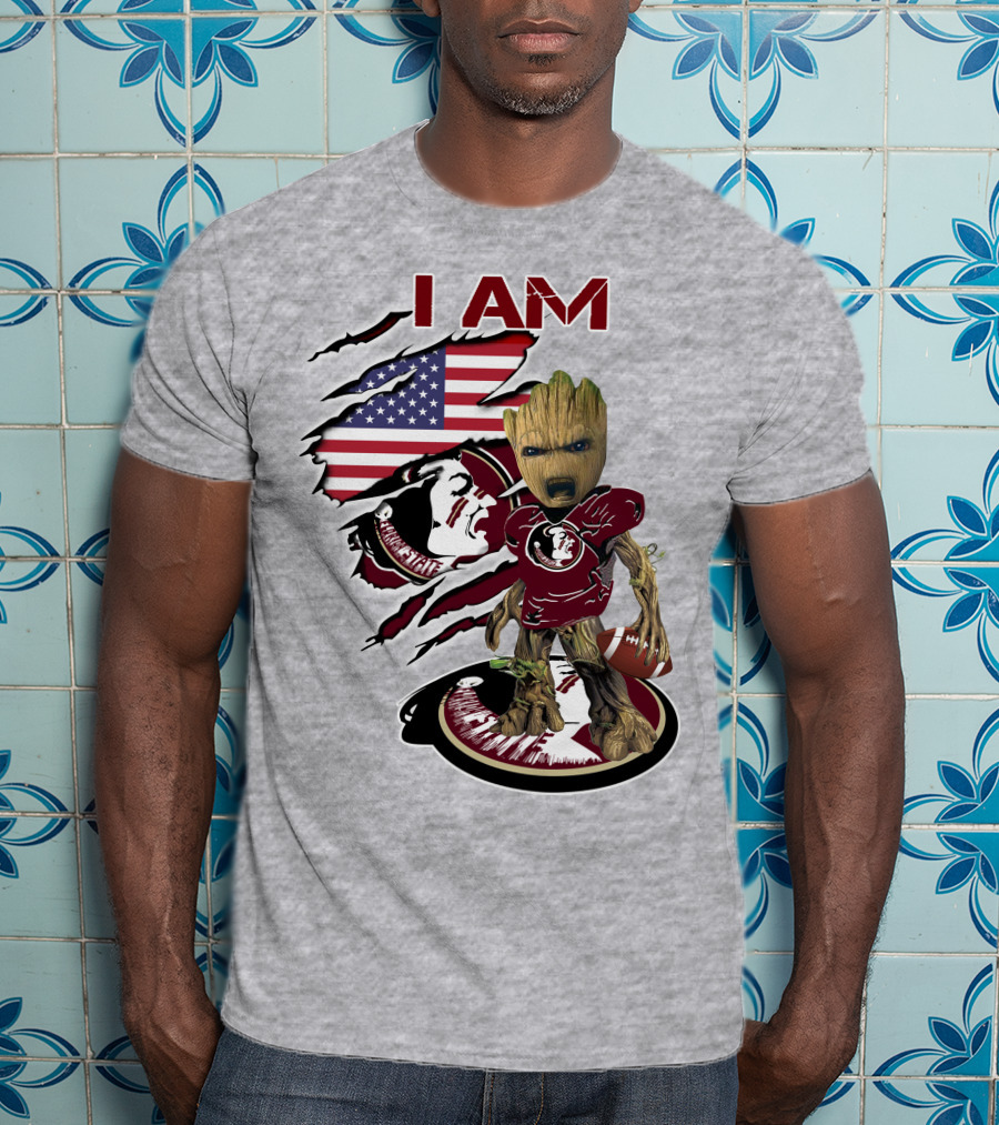 I AM Florida State Baby Groot Football American Flag T-Shirt