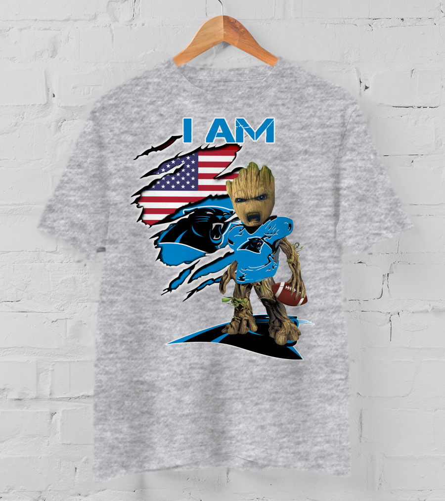I Am Panthers Baby Groot Football Usa Flag T-Shirt