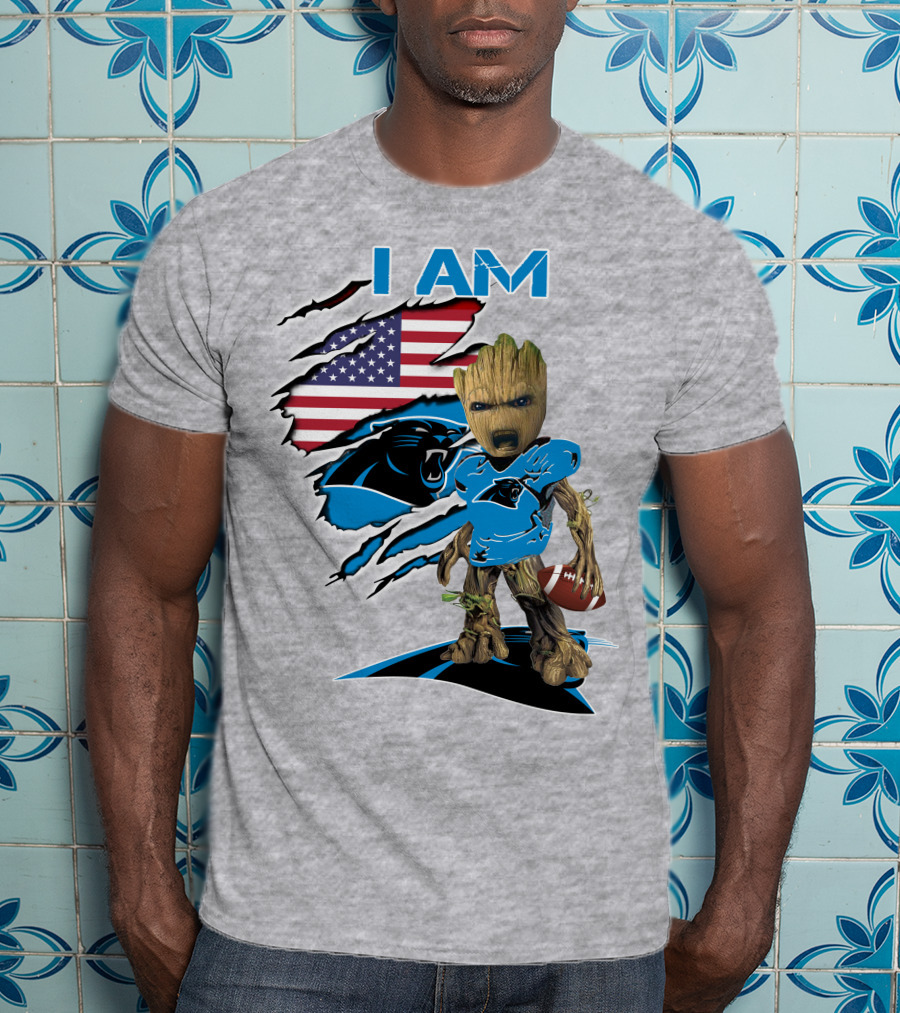 I Am Panthers Baby Groot Football Usa Flag T-Shirt
