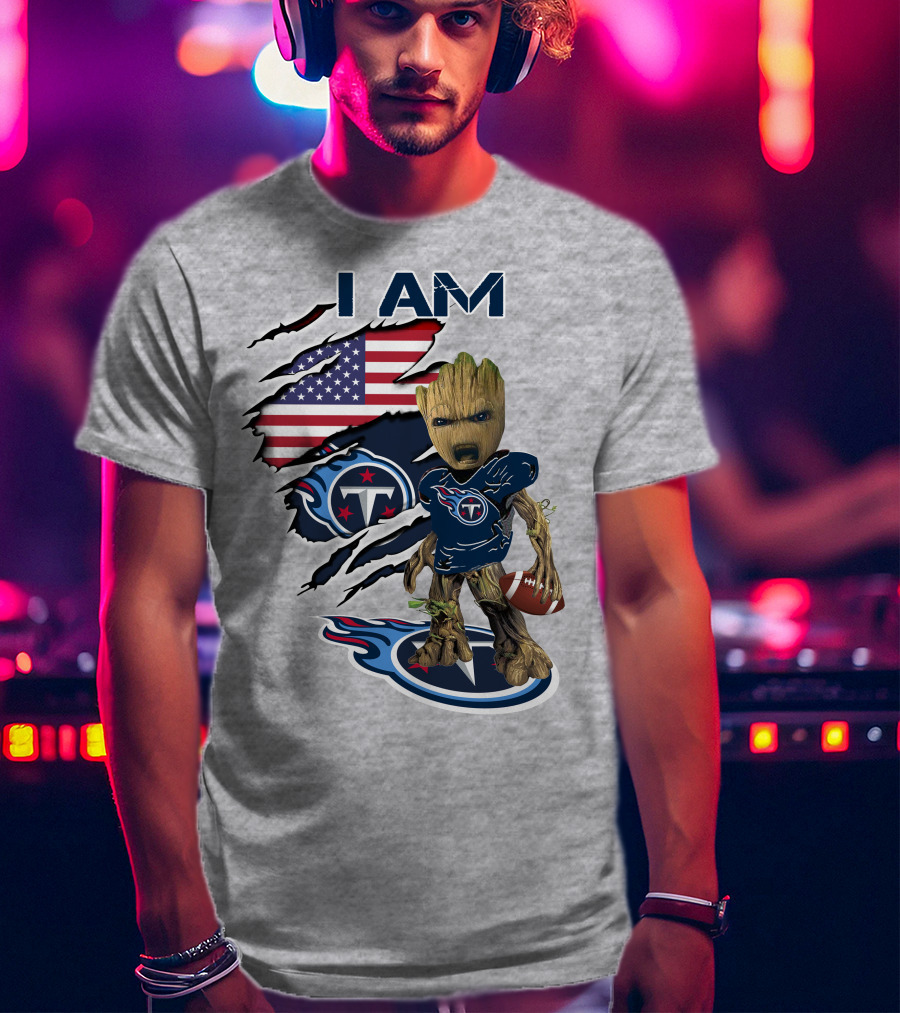 I AM Titans Baby Groot Football USA Flag T-Shirt