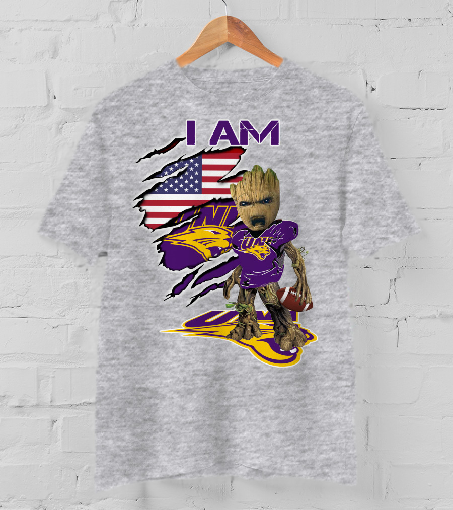 I AM Panthers Baby Groot UNI Football American Flag T-Shirt