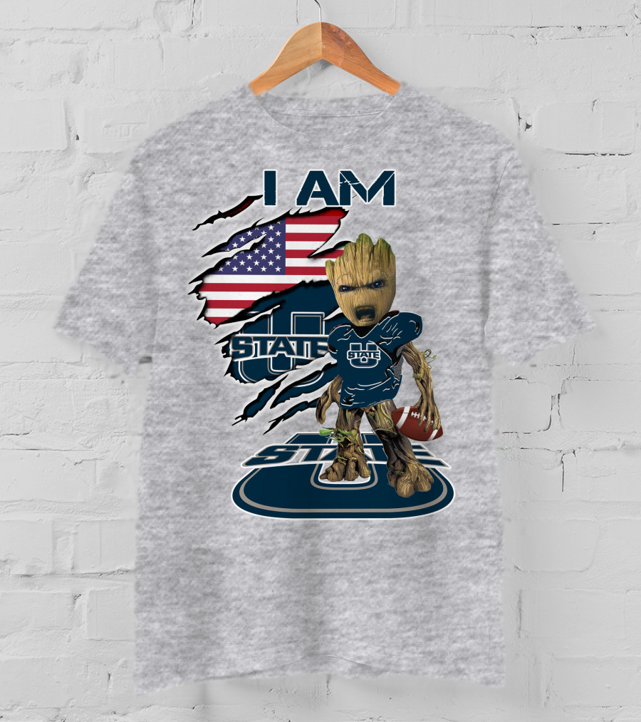 I Am Utah State Baby Groot Football Usa Flag T-Shirt