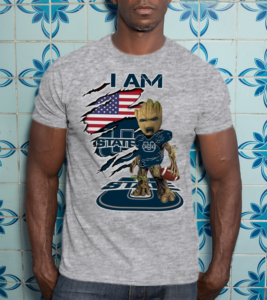 I Am Utah State Baby Groot Football Usa Flag T-Shirt
