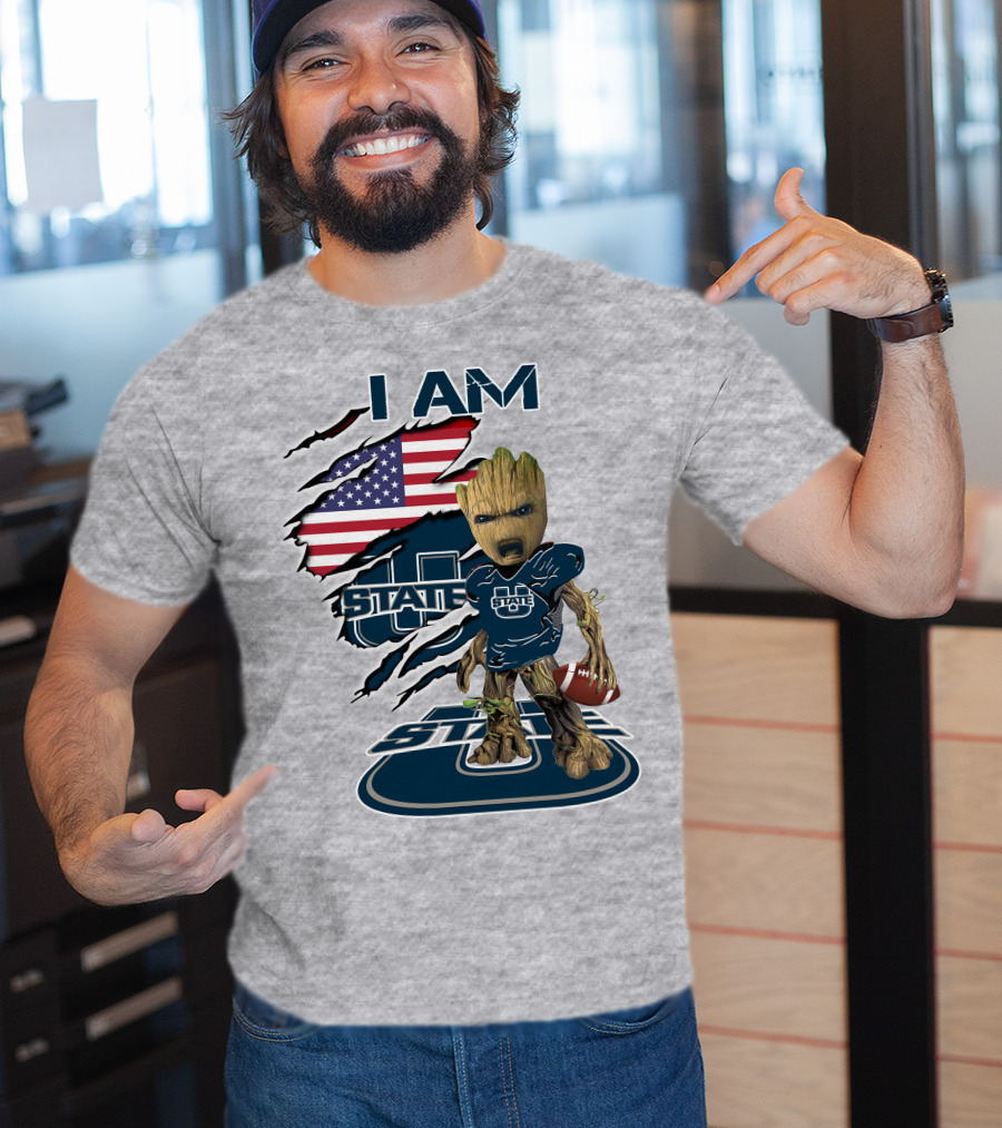 I Am Utah State Baby Groot Football Usa Flag T-Shirt