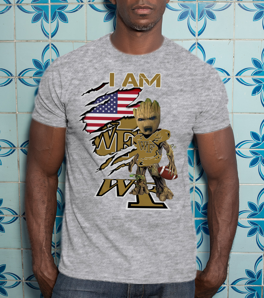 I AM WF Baby Groot American Football Wake Deacons T-Shirt