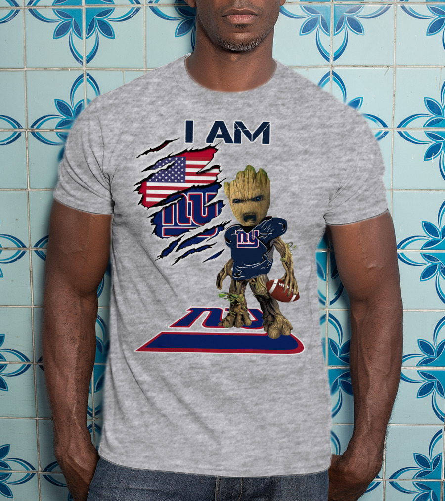 I Am Giants Baby Groot Football Usa Flag T-Shirt