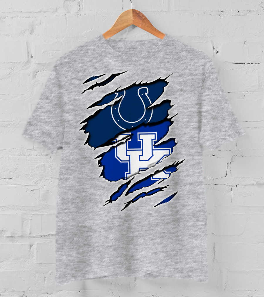 Colts Horseshoe And Kentucky Wildcats UK Blue Claw Marks T-Shirt