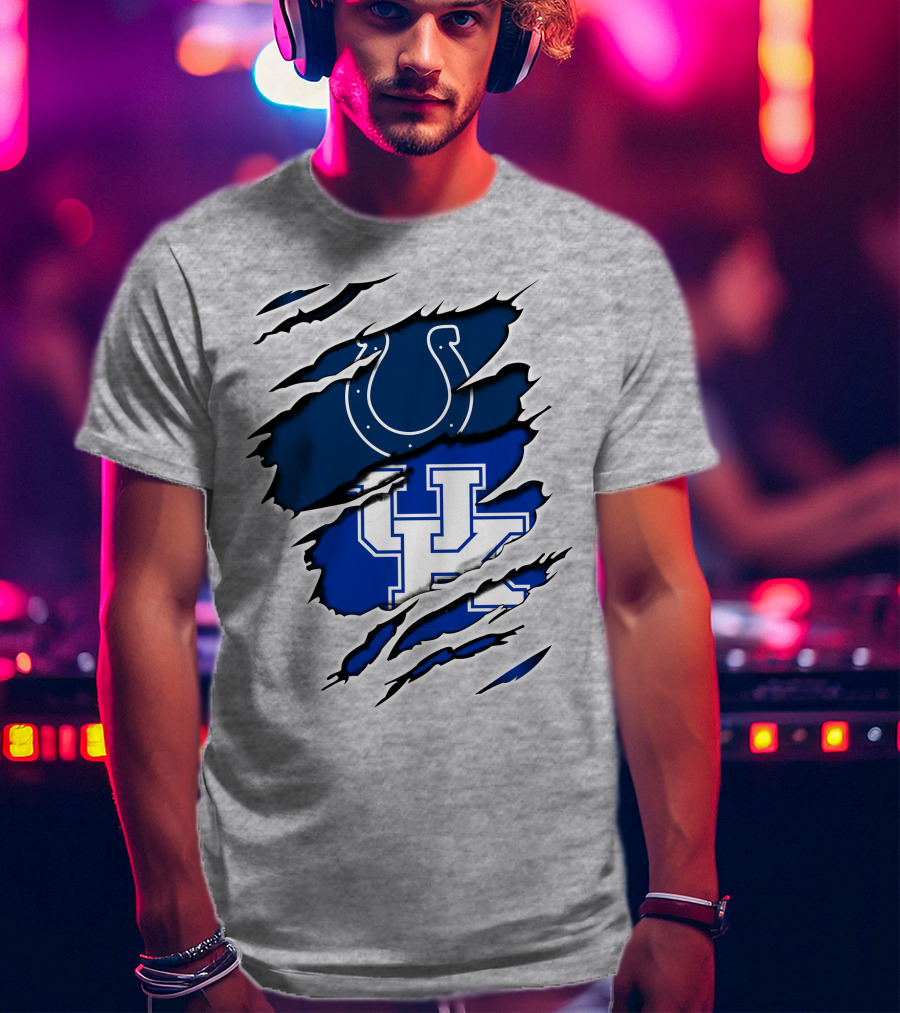 Colts Horseshoe And Kentucky Wildcats UK Blue Claw Marks T-Shirt
