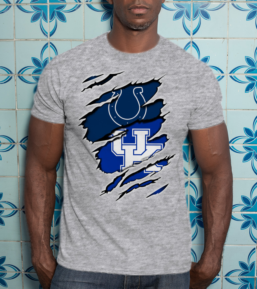 Colts Horseshoe And Kentucky Wildcats UK Blue Claw Marks T-Shirt