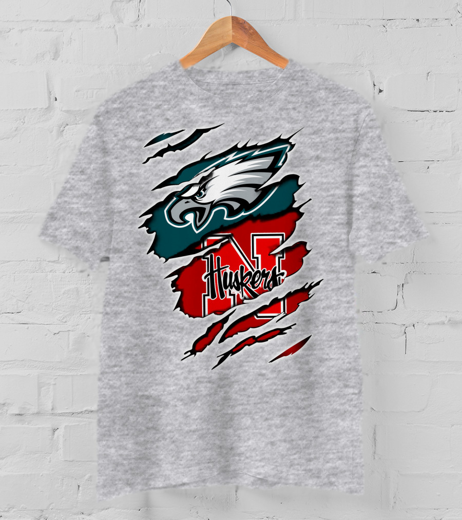 Philadelphia Eagles And Nebraska Cornhuskers Fans Rip And Tear T-Shirt