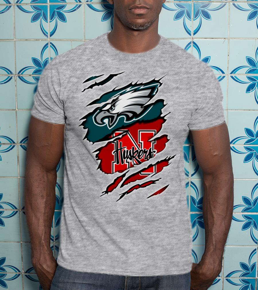 Philadelphia Eagles And Nebraska Cornhuskers Fans Rip And Tear T-Shirt