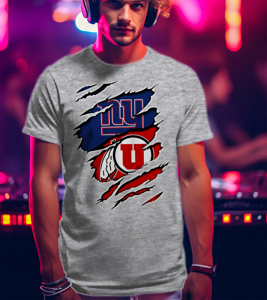 New York Giants Utah Utes Torn Logo Fusion T-Shirt