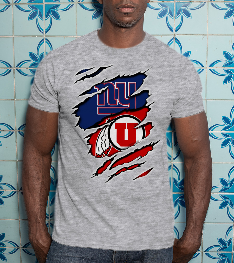 New York Giants Utah Utes Torn Logo Fusion T-Shirt