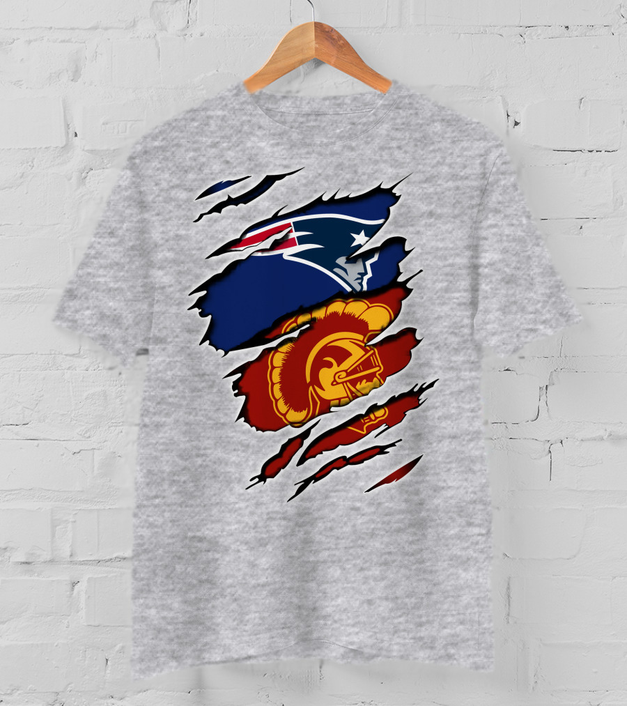 Patriots Trojans Ripped Dual Logo Fusion T-Shirt