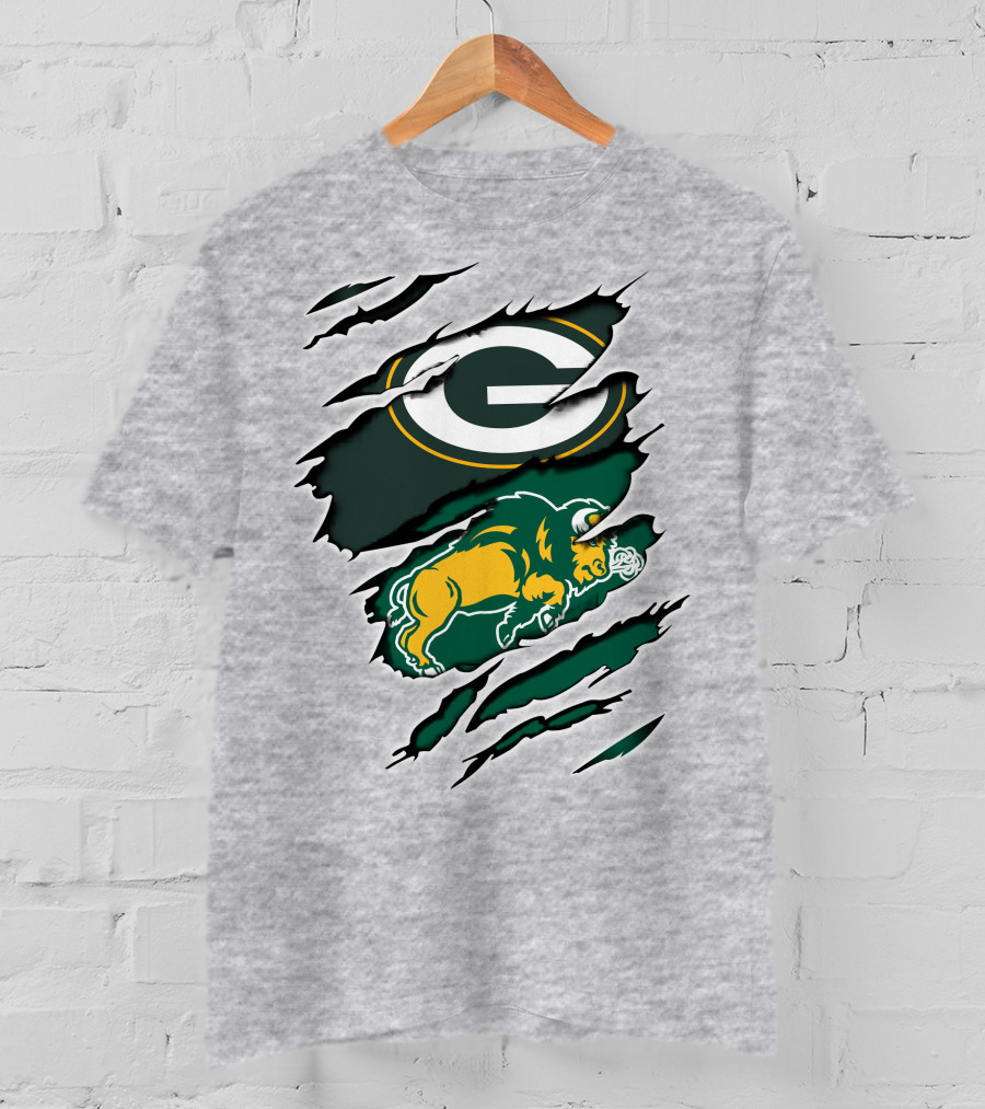 Packers Dakota Green Bay North Dakota State Bison Logo Fusion T-Shirt