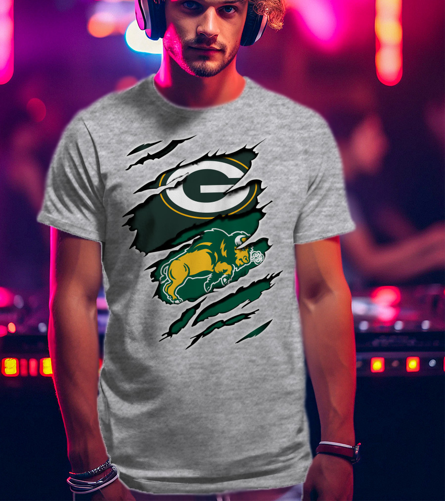 Packers Dakota Green Bay North Dakota State Bison Logo Fusion T-Shirt