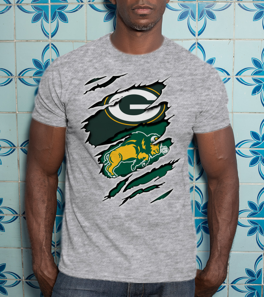Packers Dakota Green Bay North Dakota State Bison Logo Fusion T-Shirt