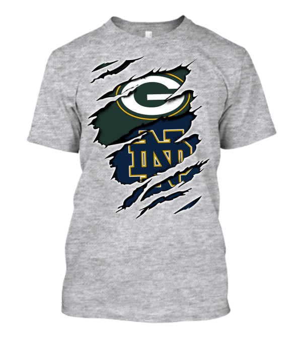 Packers Notre Dame Logo Mashup NFL College Football Fan Combo T-Shirt