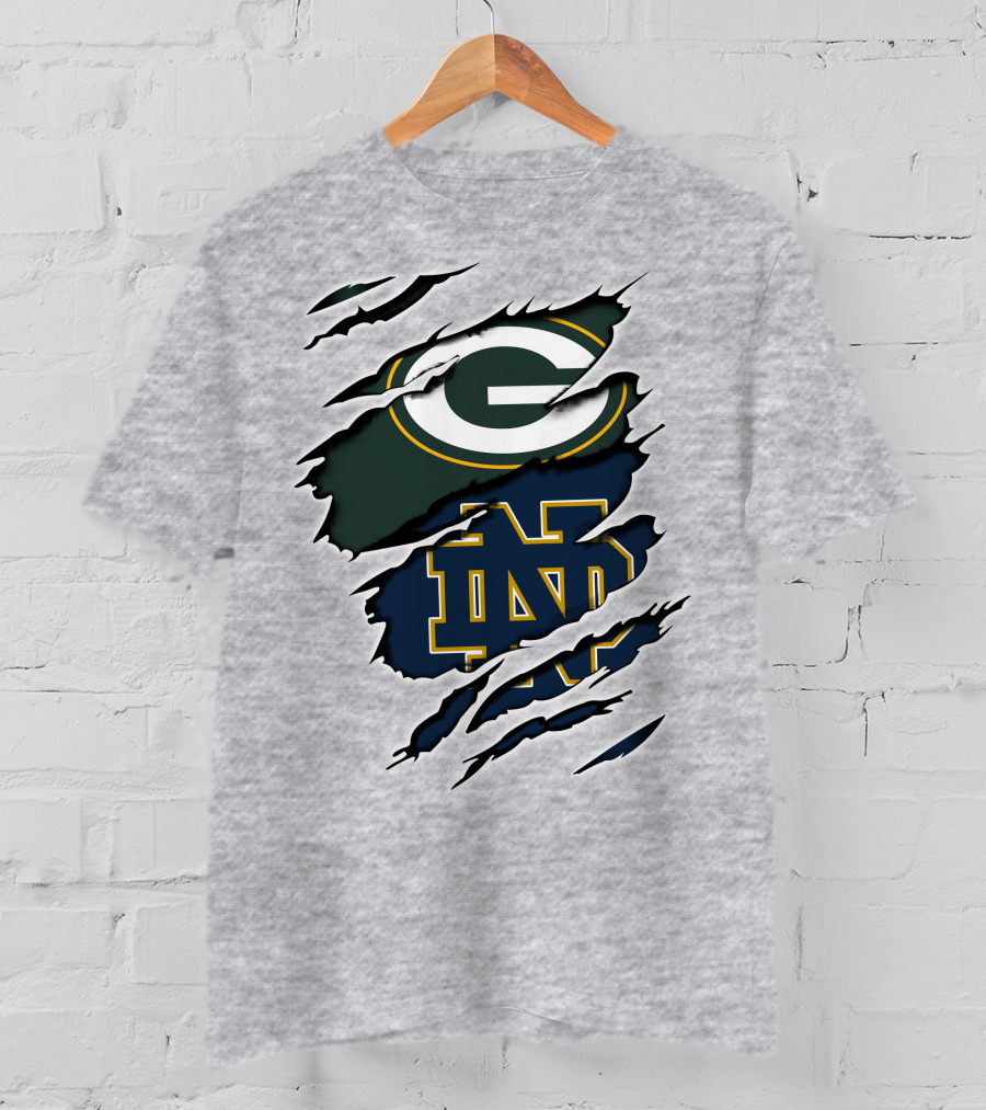 Packers Notre Dame Logo Mashup NFL College Football Fan Combo T-Shirt