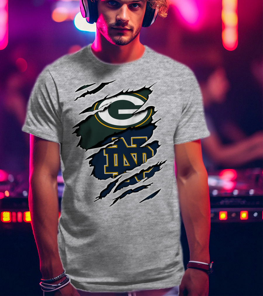 Packers Notre Dame Logo Mashup NFL College Football Fan Combo T-Shirt