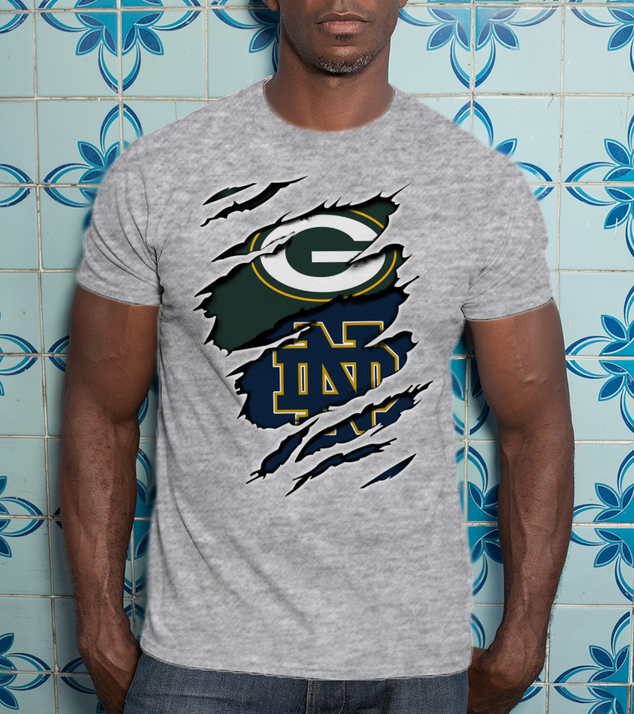 Packers Notre Dame Logo Mashup NFL College Football Fan Combo T-Shirt