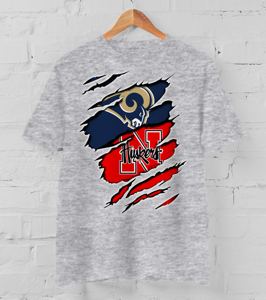 Rams Huskers Mascot Fusion Scratched T-Shirt