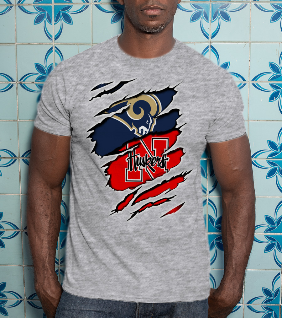 Rams Huskers Mascot Fusion Scratched T-Shirt
