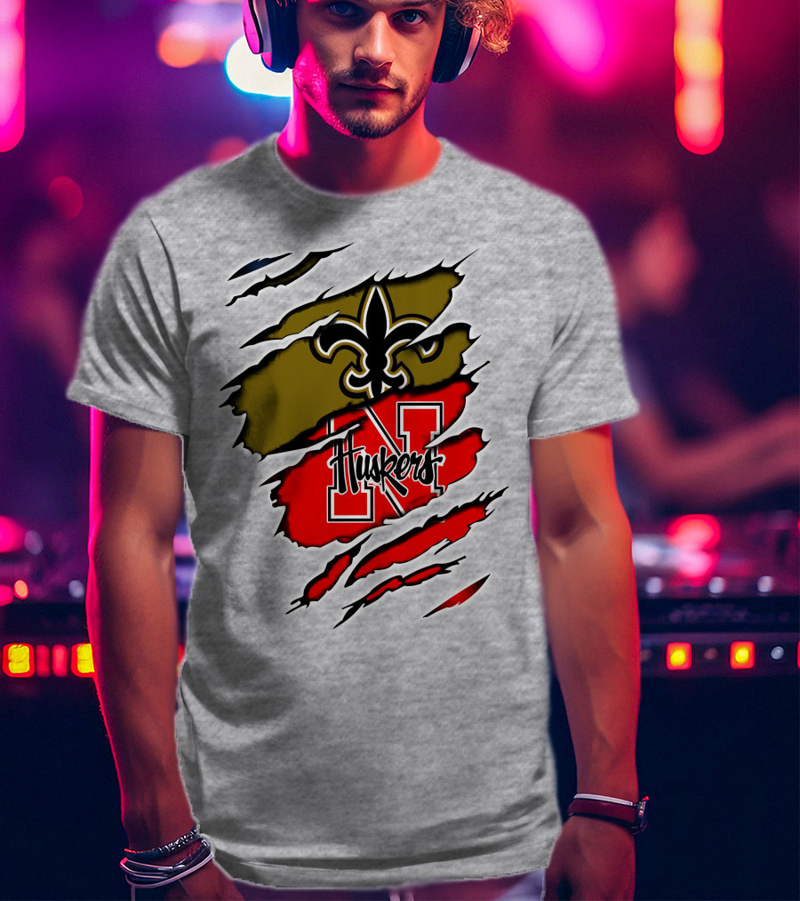 New Orleans Saints Nebraska Huskers Claw Marks T-Shirt