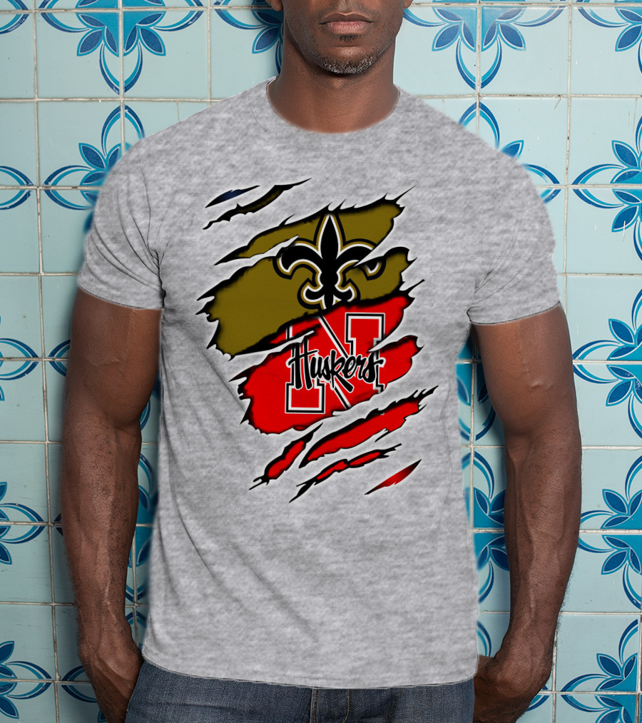 New Orleans Saints Nebraska Huskers Claw Marks T-Shirt