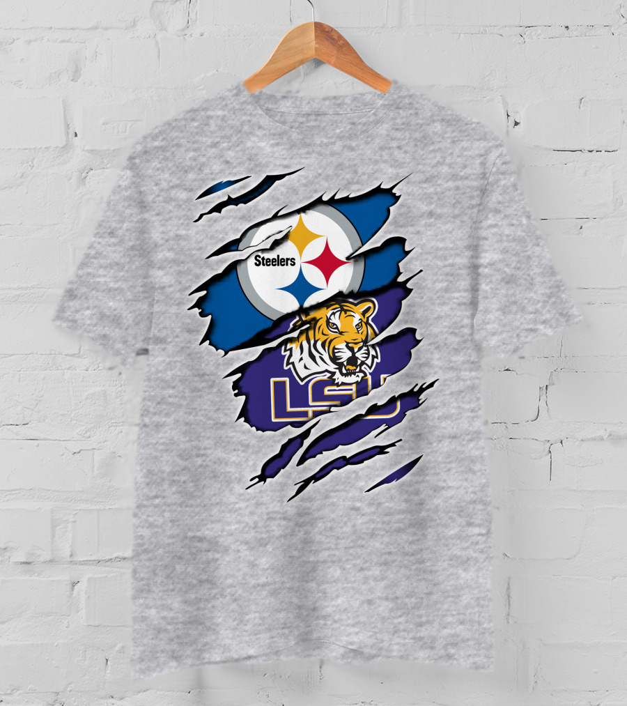 Steelers Logo And LSU Tigers Scratch T-Shirt
