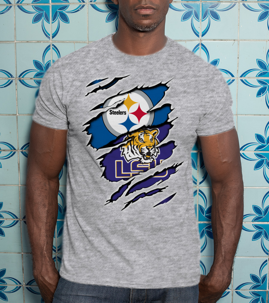 Steelers Logo And LSU Tigers Scratch T-Shirt