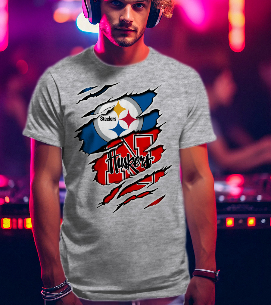 Steelers Huskers Torn Logo Fan Combination T-Shirt