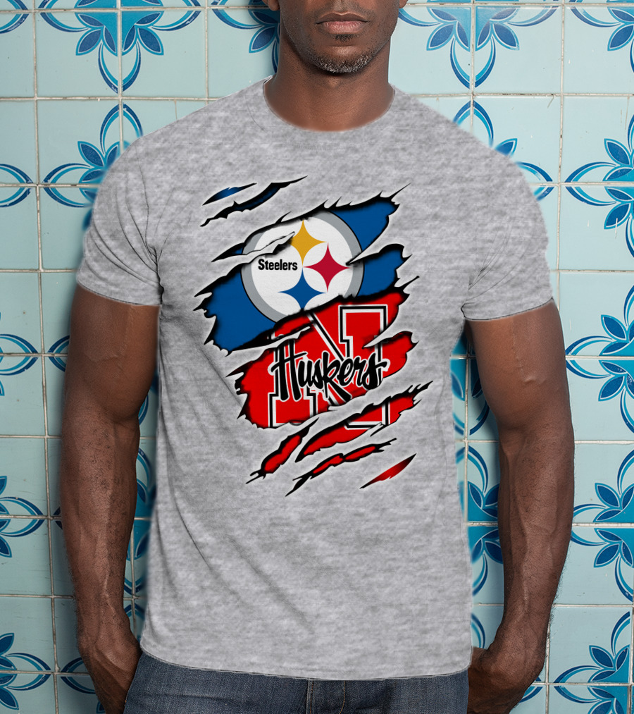 Steelers Huskers Torn Logo Fan Combination T-Shirt