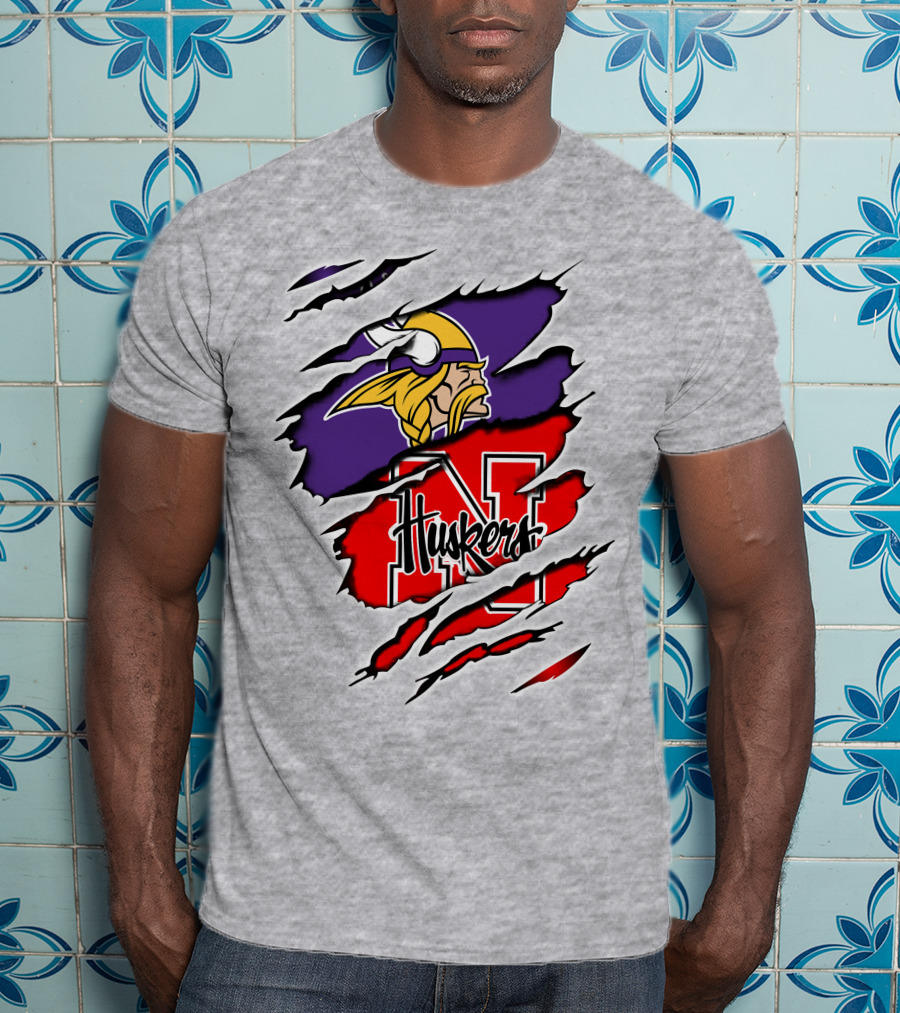 Vikings Huskers Claw Marks Logo Fusion T-Shirt