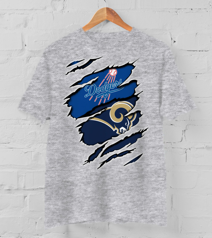 Dodgers Rams Baseball And Football Team Crossover Claw Marks T-Shirt